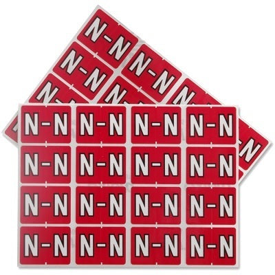 Labels-Alphabetic Colour Code, N  Red - 06615