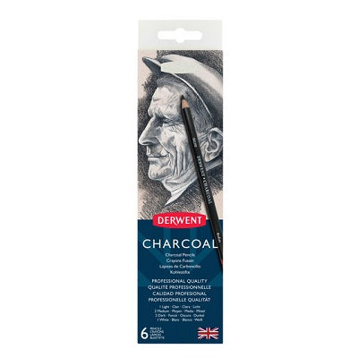 Pencils-Charcoal, Derwent, 6 Assorted & Sharpener - 0700838