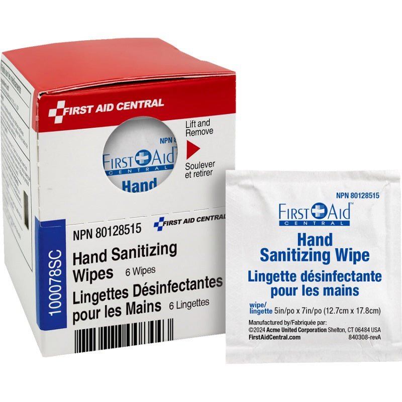 Sanitizing Wipes-First Aid Central 5"X7" 6/Box - 100078SC