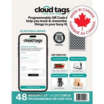 Tags-Cloud, Programable Qr Code, Medium Round, 48/Pk - 10112