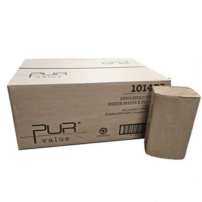 Paper Towel-Single Fold, Pur Value, 1-Ply Natural 16 X250 - 101452
