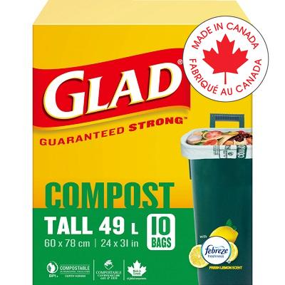Bags-Garbage, Glad Compostable Tall, 49L 24"X31"  10/Box - 12587-78163