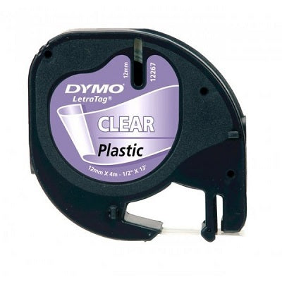 Tape-Letratag, Plastic 12Mm, Black On Clear - 16952