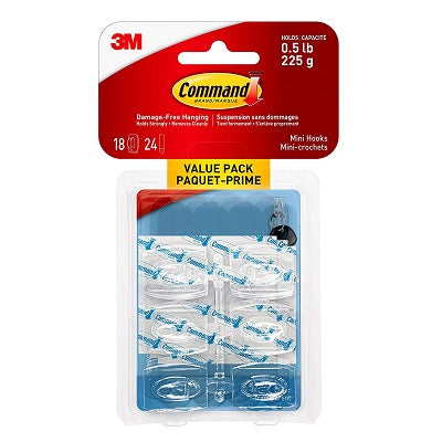 Hook-Command Adhesive, Mini, Clear, 18/Pk - 17006CLRC-VP