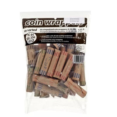 Coin Wrappers-Paper Preformed Assorted, 36/Pack - 17036