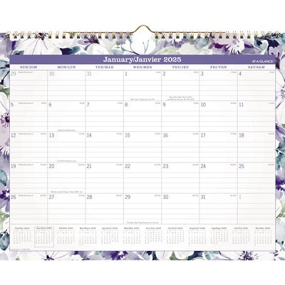 Calendar-Wall, Badge Floral 15X12  Bilingual 2025 - 1722F-707F