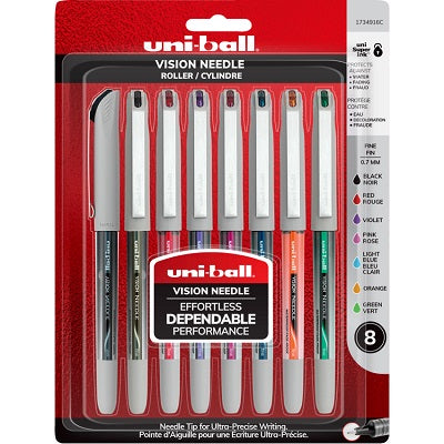 Pen-Roller, Uni Vision Needle, 0.7Mm, Assorted 8/Pack - 1734916C
