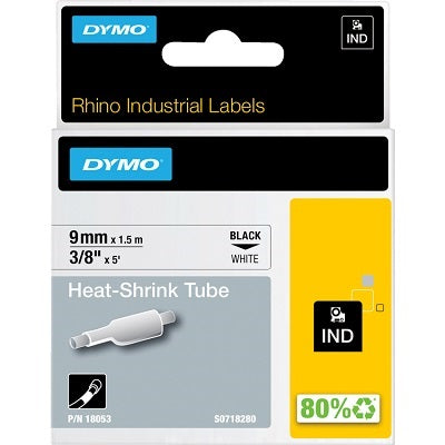 Tape-Dymo, Rhino 3/8" Heat Shrink Tubes, White - 18053