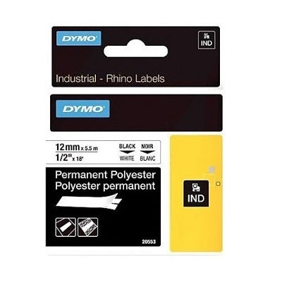 Tape-Dymo, Rhino 1/2"/12Mm Polyester, Black On White - 18483