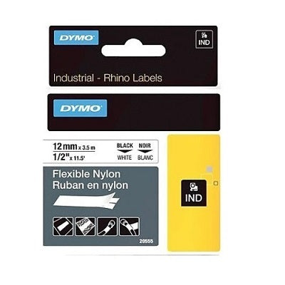 Tape-Dymo, Rhino 1/2"/12Mm Flexible Nylon, Black On White - 18488