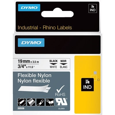 Tape-Dymo, Rhino 3/4",19Mm Flexible Nylon, Black On White - 18489
