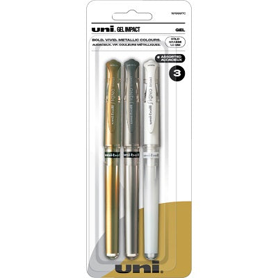 Pen-Stick, Uni Gel Impact 1.0Mm Gold/Silver/White 3/Pack - 1919997C