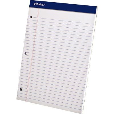 Writing Pad-Perfed, Letter Ampad 50 Sheet White 3-Hole - 20-366