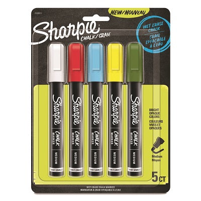 Chalk Marker-Wet Erase, Bullet Tip, Assorted Colours 5/Pack - 2103011