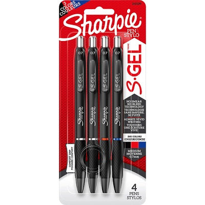 Pen-Retractable, Sharpie S-Gel, 0.7Mm Assorted 4/Pk - 2105290