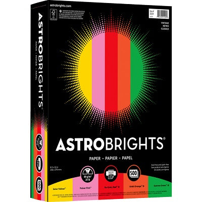 Paper-Astrobrights, Letter 24Lb, 5-Colour Assorted 500/Pack - 21224