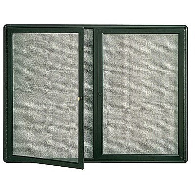 Bulletin Board-Enclosed Fabric 48"X36" 2-Door Graphite Frame - 2364L
