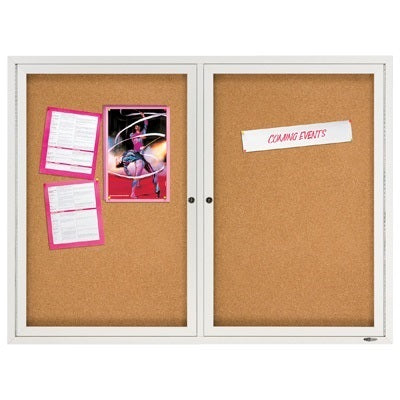 Bulletin Board-Enclosed Cork 48"X36" 2-Door Aluminum Frame - 2364