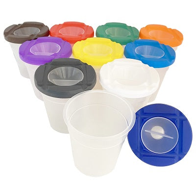 Paint Cup-No Spill, 250Ml Assorted Colours With Lids 10/Pk - 29007