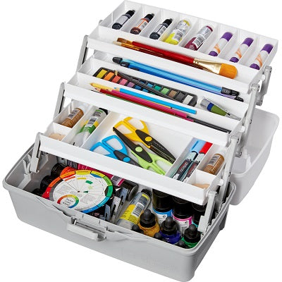 Storage Box-Three Tray 9" X 16-1/64" X 8-2/5", Grey/White - 29505
