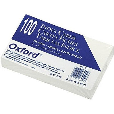 Index Cards-3X5 Plain, White 100/Pack - 30