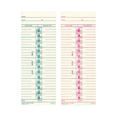 Time Cards-Bi-Weekly 2 Sided 3.5X9 Red/Green - 33-2