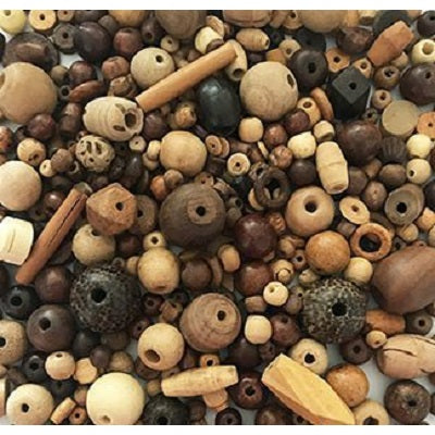 Beads-Wood Beads, Assorted Natural Colours & Sizes 250G/Pack - 35722