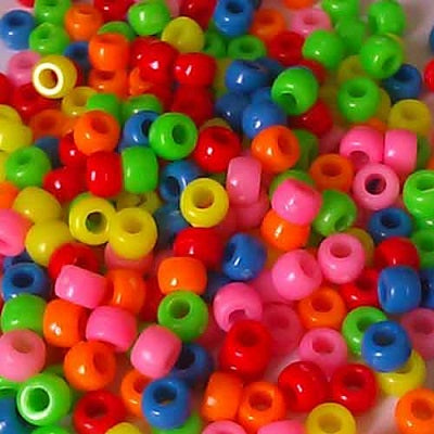 Beads-Pony Beads 6X9Mm, Assorted Neon Colours 1000/Pack - 35840