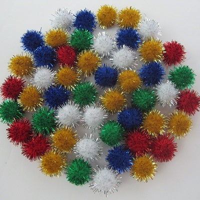 Pom Poms-1/2" Assorted Glitter 100/Pk - 37455
