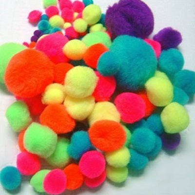Pom Poms-Assorted Sizes And Colours Glitter 100/Pk - 37589