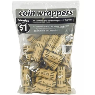 Coin Wrappers-Paper Preformed Loonie, 36/Pack - 38833