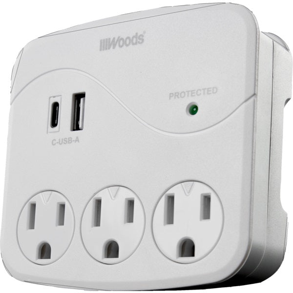 Wall Tap-3 Outlet  With Usb A & C, White - 41030