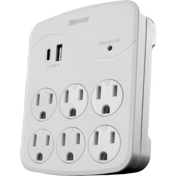 Wall Tap-6 Outlet With Usb A & C, White - 41080