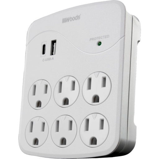 Wall Tap-6 Outlet With Usb A & C, White - 41080