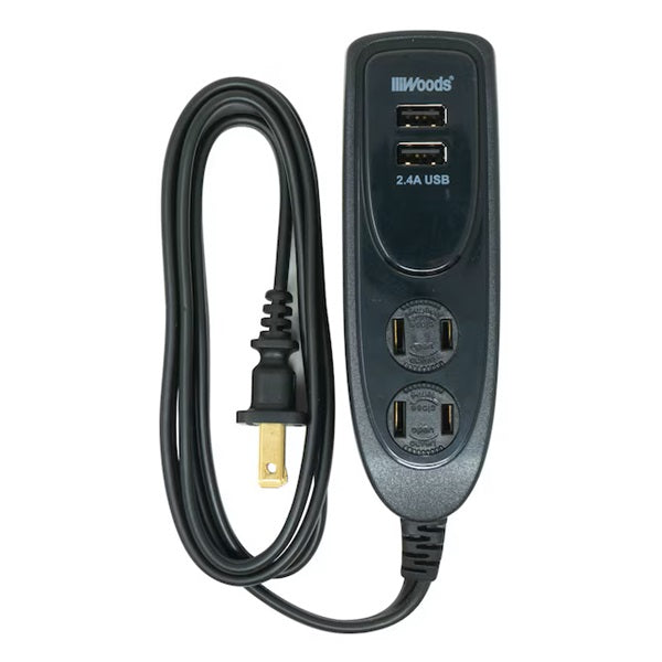 Extension Cord-Desktop Cord, 2 Outlet & 2 Usb, 4' Black - 41225