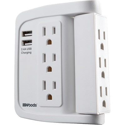 Wall Tap-6 Outlet Swivel With Surge Protection & 2 Usb Ports - 41424C