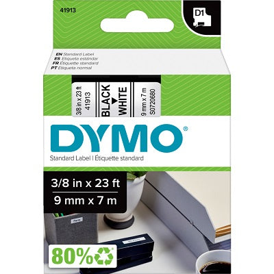 Tape-Dymo D1, 3/8" X 23' Black On White - 41913