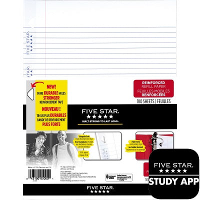 Binder Paper-100 Sheet Ruled, Five Star With Reinforced Edge - 43100-05000