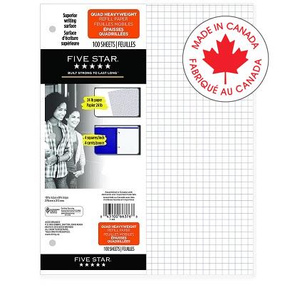 Binder Paper-100 Sheet Quad 4/1" Five Star - 43100-66376