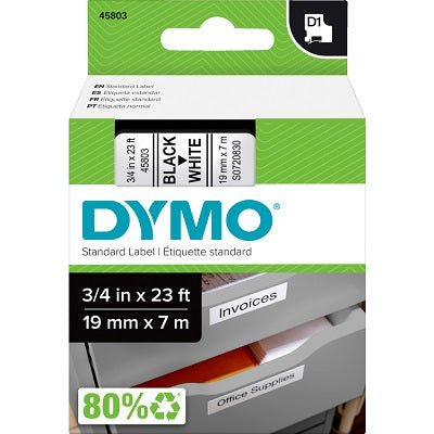 Tape-Dymo D1, 3/4" X 23' Black On White - 45803