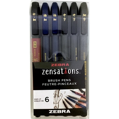 Brush Pen Set-Zensations Assorted Size, Black 6/Pack - 45888-01006
