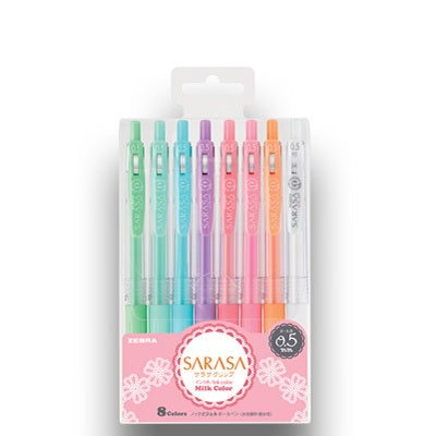 Pen-Retractable, Sarasa Clip Gel, 0.5Mm, Milk Colours 8/Pack - 45888-46708