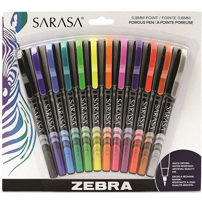 Pen-Porous, Sarasa Fineliner, Assorted 12/Pack - 45888-66102