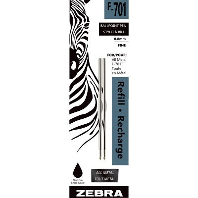 Pen Refill-Zebra F-701 Ballpoint, All Metal Fine Black 2/Pk - 45888-89112
