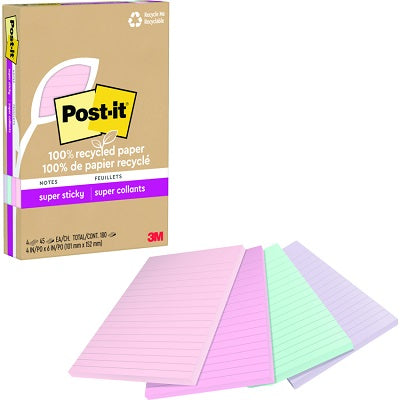 Notes-Post-It, Recycled Super Sticky 4X6 Wanderlust Lined - 4621R-4SSNRP