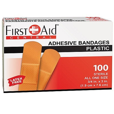 Bandages-First Aid Central Plastic 3" X 3/4"  100/Box - 500002