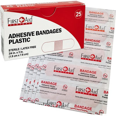 Bandages-First Aid Central Plastic 3" X 3/4"  25/Pk - 500004