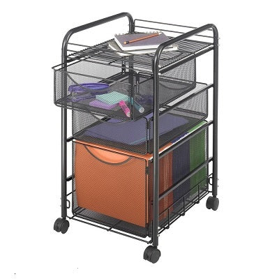 File Cart-Onyx Mesh 1 File/2 Small Drawers, Black - 5213BL