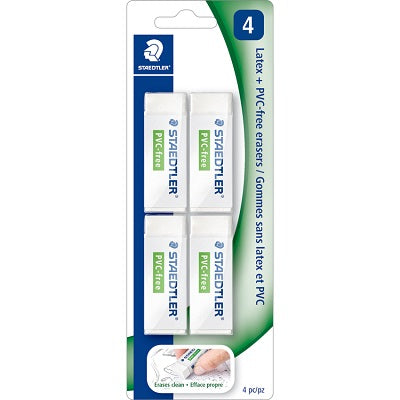 Eraser-Large White, Pvc-Free, Sliding Sleeve 4/Pack - 525B2BK4
