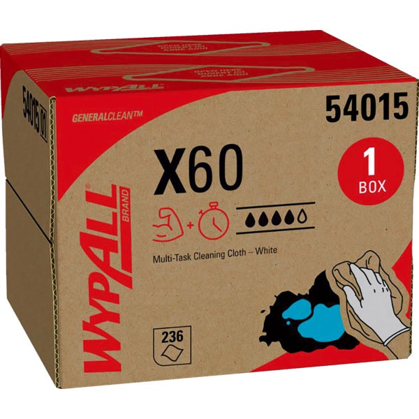 Cleaning Wipes-Wypall X60 Reinforced,White, 236/Box - 54015